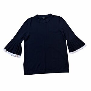 COS Black Knitted Top with Pleated Short Sleeves